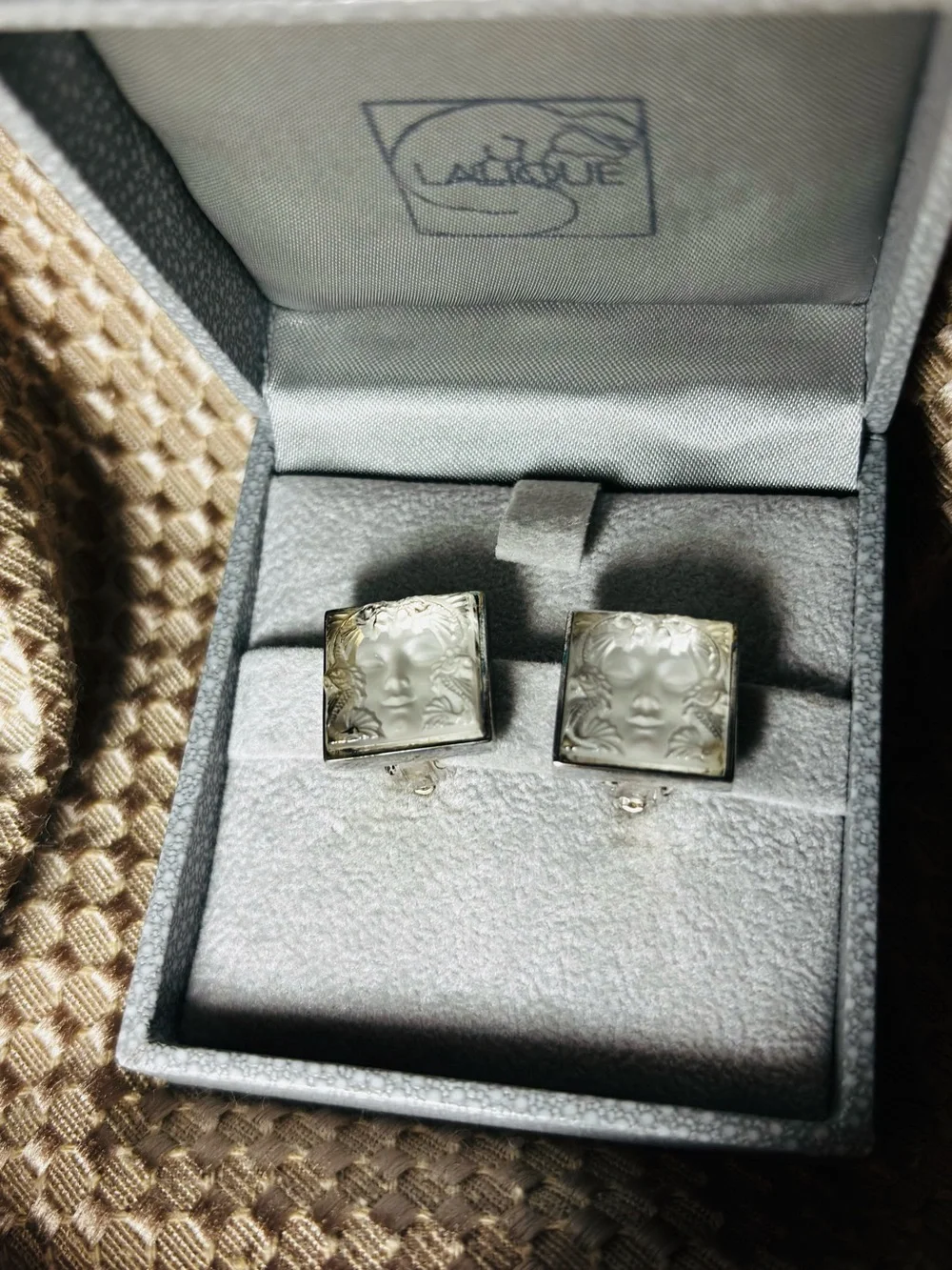 Lalique “Masque de Femme” Clip On Earrings in 925 Silver